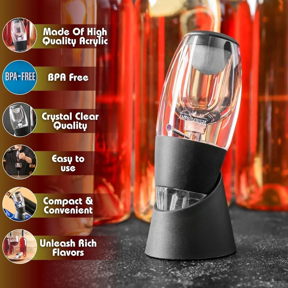 Americanista Wine Aerator with Filter‎ Screen and Base Black BPA Free New
